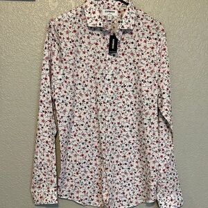 Express Men's Casual Floral Shirt - White and Red